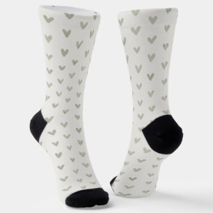 Calcetines con Estampado de Corazón Verde Salvia