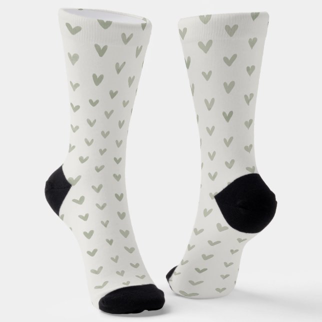 Calcetines con Estampado de Corazón Verde Salvia (Angular)