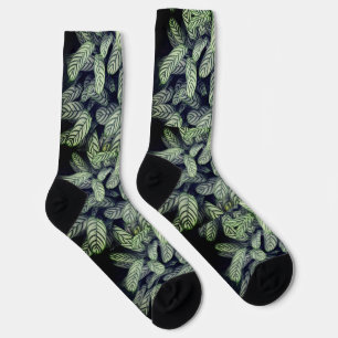 Calcetines con estampado de hoja en negro y blanco