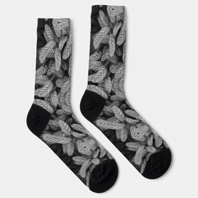 Calcetines con estampado de hoja en negro y blanco (Derecha)
