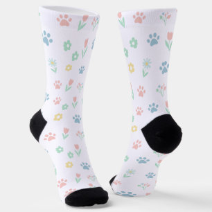 Calcetines con estampado de huellas de patas y flo