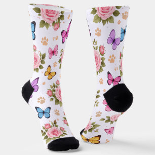 Calcetines con Huella de Pezuña Floral con Rosas y