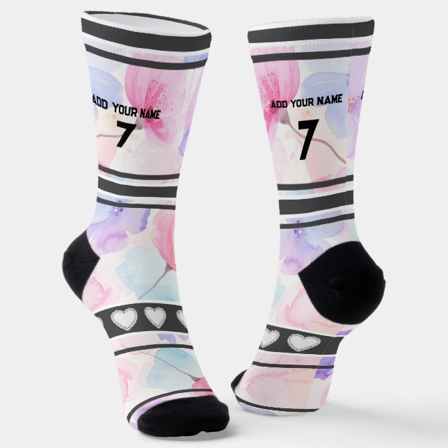 Calcetines con nombre y número - Flor Rosa (Angular)