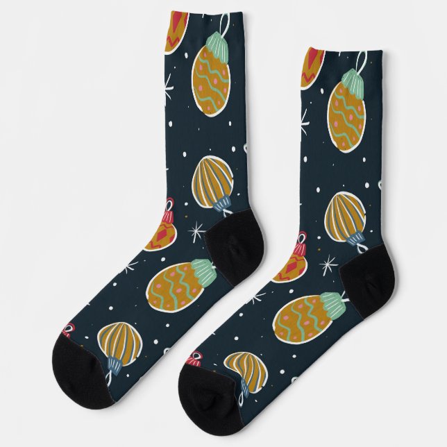 Calcetines con patrón de adornos navideños retro (Izquierda)