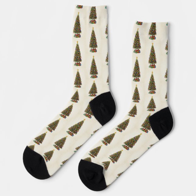 Calcetines con patrón de árbol de Navidad clásico (Izquierda)