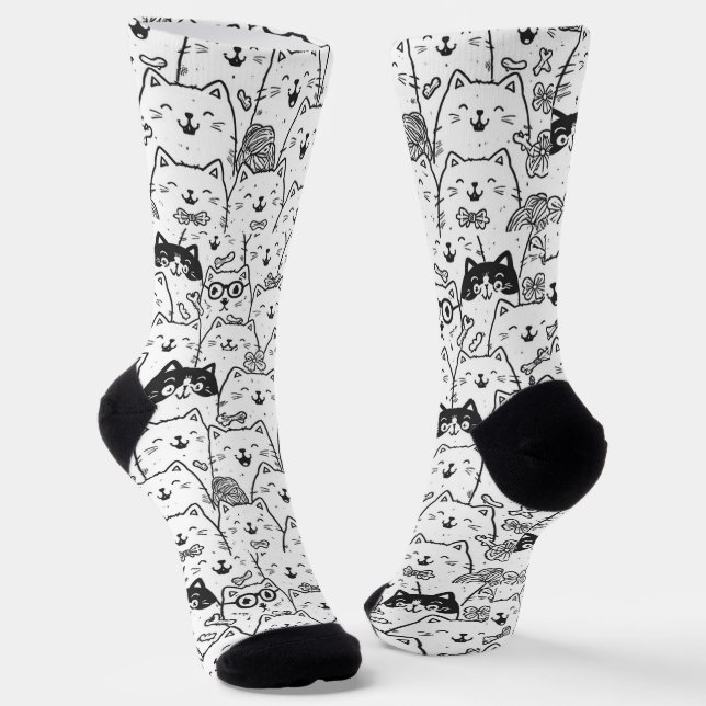 Calcetines con patrón de cara de gato garabato bla (Angular)