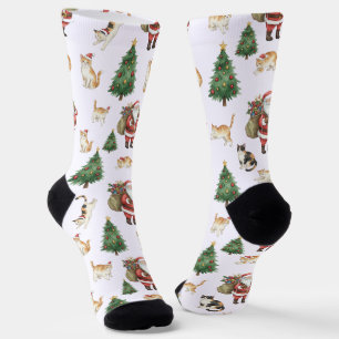 Calcetines con patrón de gatitos lindos y árboles 