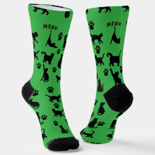 Calcetines con patrón de gato esmoquin blanco y ne