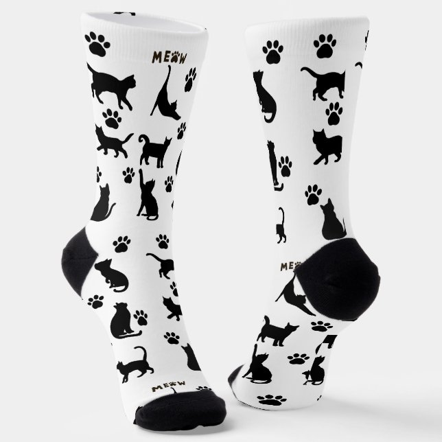 Calcetines con patrón de gato esmoquin blanco y ne (Angular)