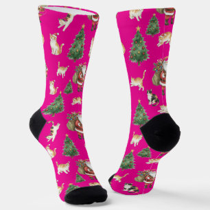 Calcetines con patrón de gatos lindos y árboles de