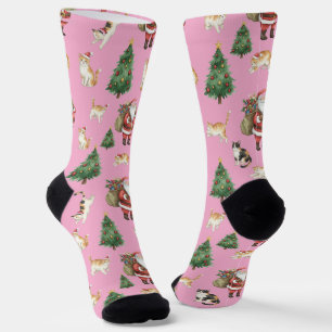 Calcetines con patrón de gatos lindos y árboles de