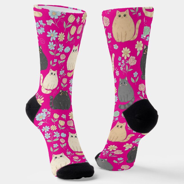 Calcetines con patrón de gatos lindos y flores pas (Angular)