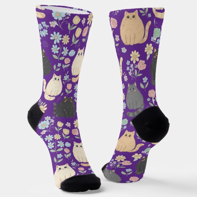 Calcetines con patrón de gatos lindos y flores pas (Angular)