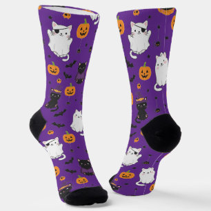 Calcetines con patrón de gatos y calabazas de Hall