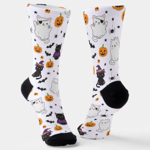 Calcetines con patrón de gatos y calabazas de Hall