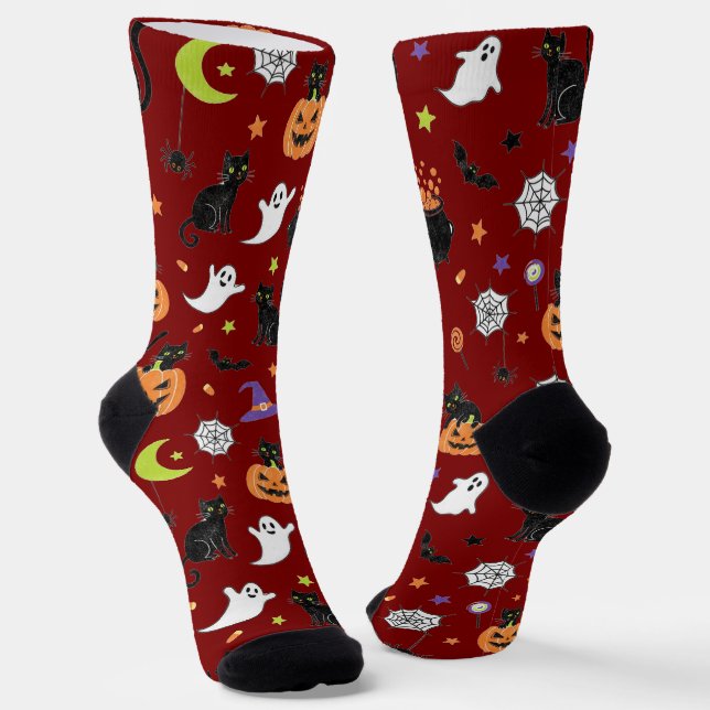 Calcetines con patrón de Halloween de gato negro y (Angular)