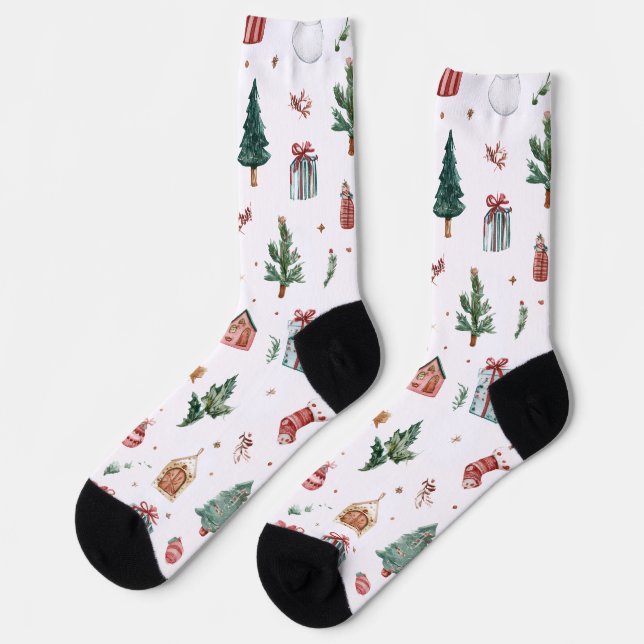 Calcetines con patrón de Navidad alegre | Regalo d (Izquierda)