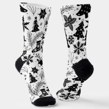 Calcetines con patrón de Navidad en blanco y negro