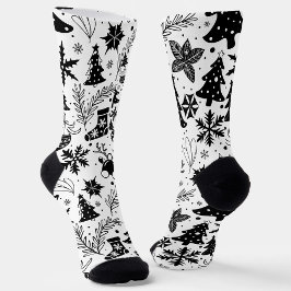 Calcetines con patrón de Navidad en blanco y negro
