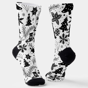 Calcetines con patrón de Navidad en blanco y negro
