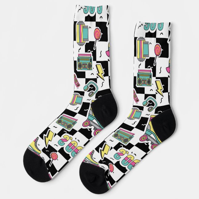 Calcetines con patrón de patines de ruedas retro d (Izquierda)