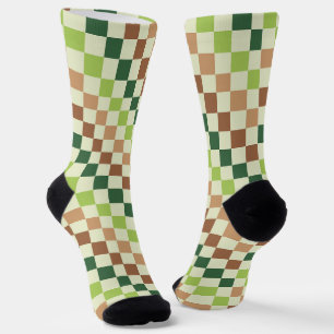 Calcetines con patrón de tablero de ajedrez verde 