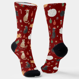 Calcetines con patrón festivo de gato navideño