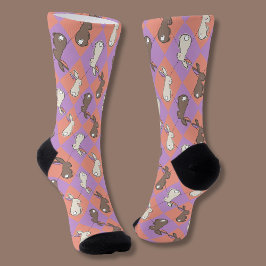 Calcetines Conejito Adorable Argyle Pastel Rosa y Morado