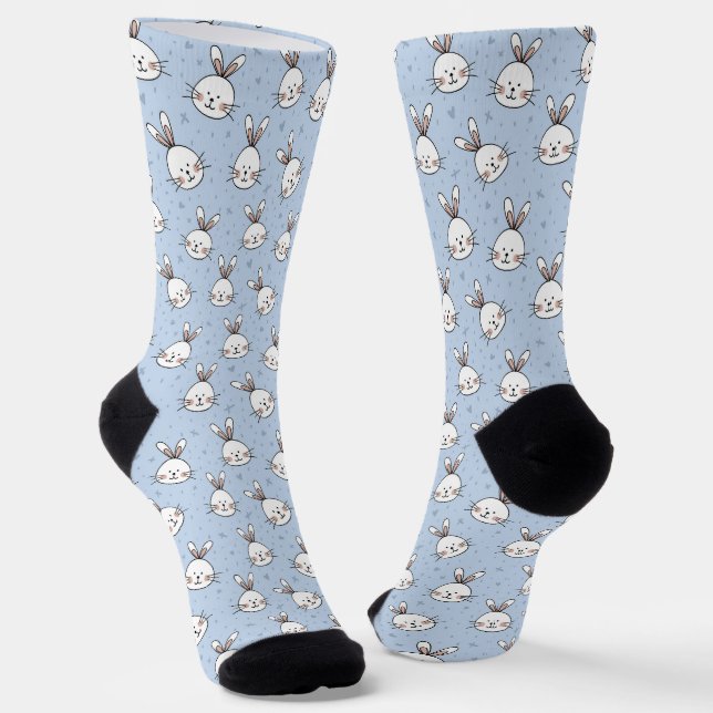 Calcetines Conejitos blancos de Pascua en zócalos azules clar (Angular)