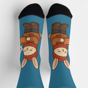 Calcetines Conejo de invierno acogedor bebiendo cacao calient