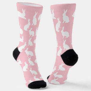 Calcetines Conejo rosa pastel y blanco patrón Pascua linda