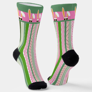 Calcetines Conejos blancos en franjas rosadas y verdes, Pascu