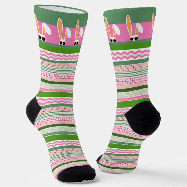 Calcetines Conejos blancos en franjas rosadas y verdes, Pascu (Angular)