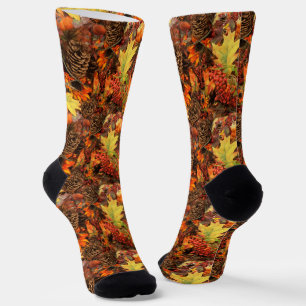 Calcetines Cones de pino y hojas otoño