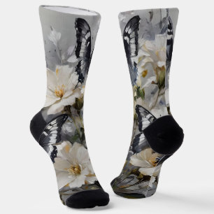 Calcetines "Contraste Elegante: Mariposas Negras Y Blancas
