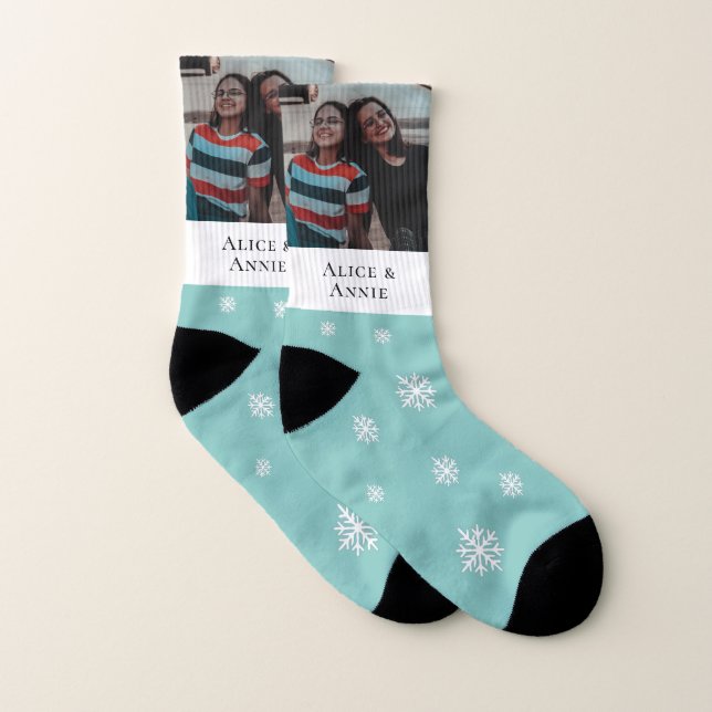 Calcetines Copo de nieve azul lindo Foto personalizada para p (Par)