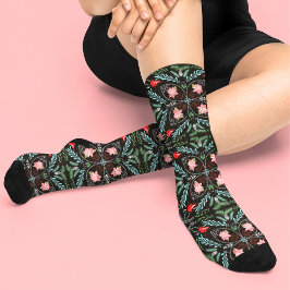 Calcetines Copo de nieve invernal, Poinsettias, Cardenales 