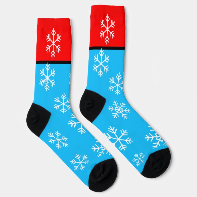 Calcetines Copo de Nieve Rojo Azul Blanco de Invierno (Derecha)