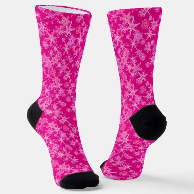 Calcetines Copos de nieve geométricos modernos, rosa de la fu (Angular)