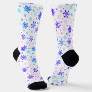Calcetines Copos de nieve rosa y azul pastel Blanco elegante