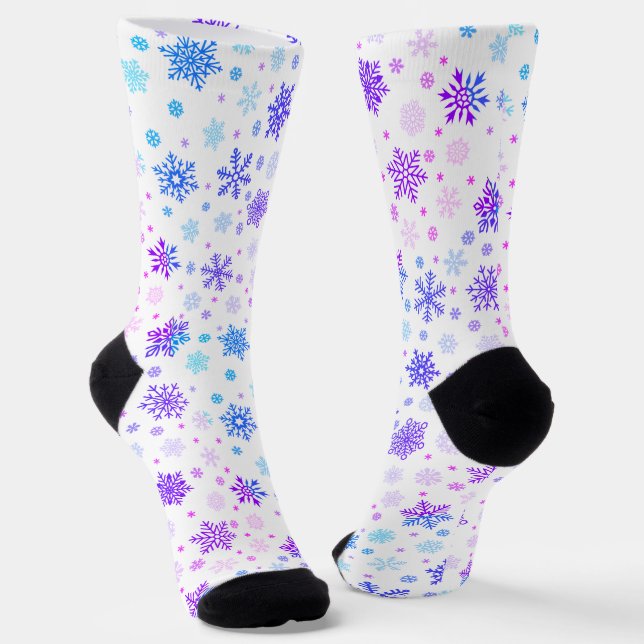 Calcetines Copos de nieve rosa y azul pastel Blanco elegante (Angular)