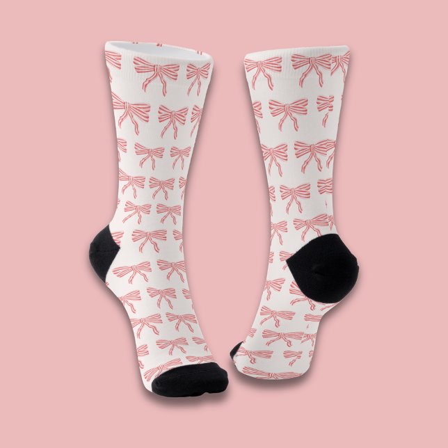 Calcetines Coqueta de arco rosa estético (Coquette Pink bow socks, personalize with your own name or choice of text.)