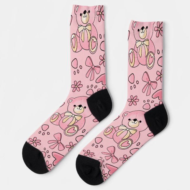 Calcetines  Coquette Pink Teddy Bear Seamless Pattern (Izquierda)