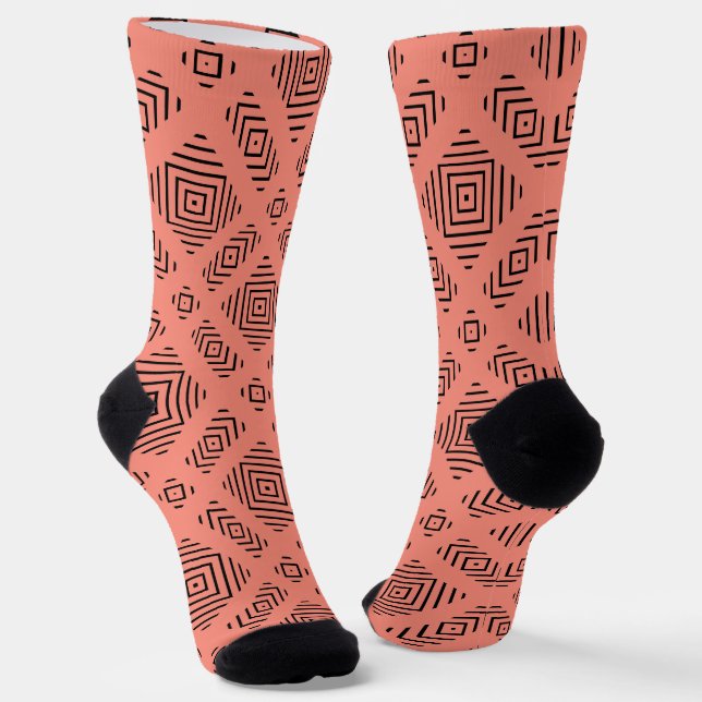 Calcetines Coral con patrón geométrico negro (Angular)