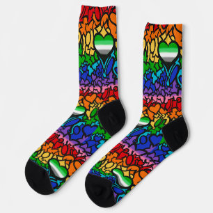 Calcetines Corazón Aro de 8 Franjas Arcoíris Orgullo Squiggle