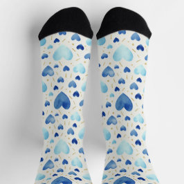 Calcetines Corazón de Acuarela Azul y Polvo de Oro