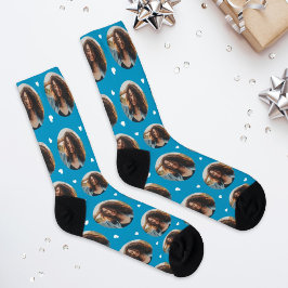 Calcetines Corazón de foto de novia azul divertido personaliz