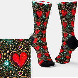 Calcetines Corazón dorado rojo vintage con piedras de encéfal