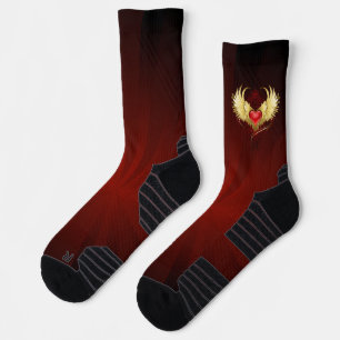 Calcetines Corazón Rojo con Alas Doradas