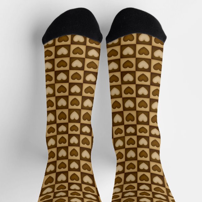 Calcetines Corazones a Cuadros en Caramelo Marrón (Arriba)